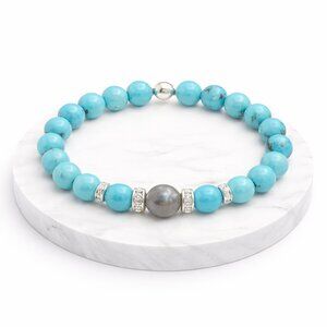 Natural Blue Turquoise Labradorite Stone Bracelet 8mm Beads Healing Jewelry